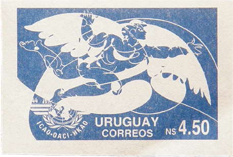 Hans Erni Uruguay 1984 1985 ICAO OACI Icarus rare steel blue plate proof